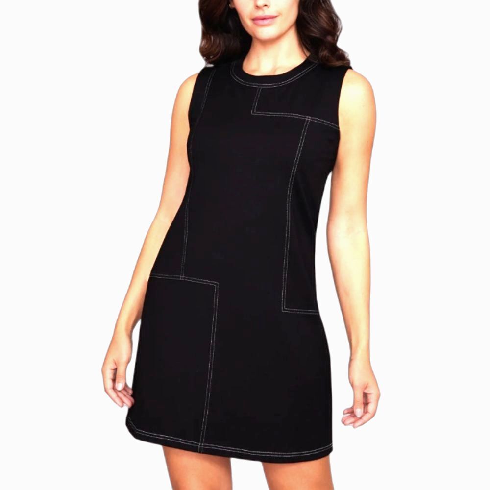 Pure Amici Women's NWOT Black Textured Sleeveless Mod Mini Dress Size XS